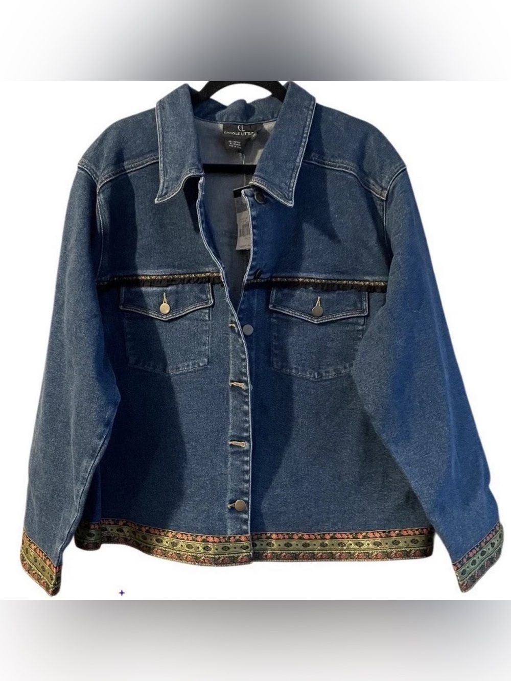 CAROLE LITTLE NWT Size 20 JEAn Denim JACKET Embroidered Detail $118